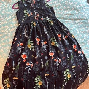 Silky Navy Blue, Floral Dress